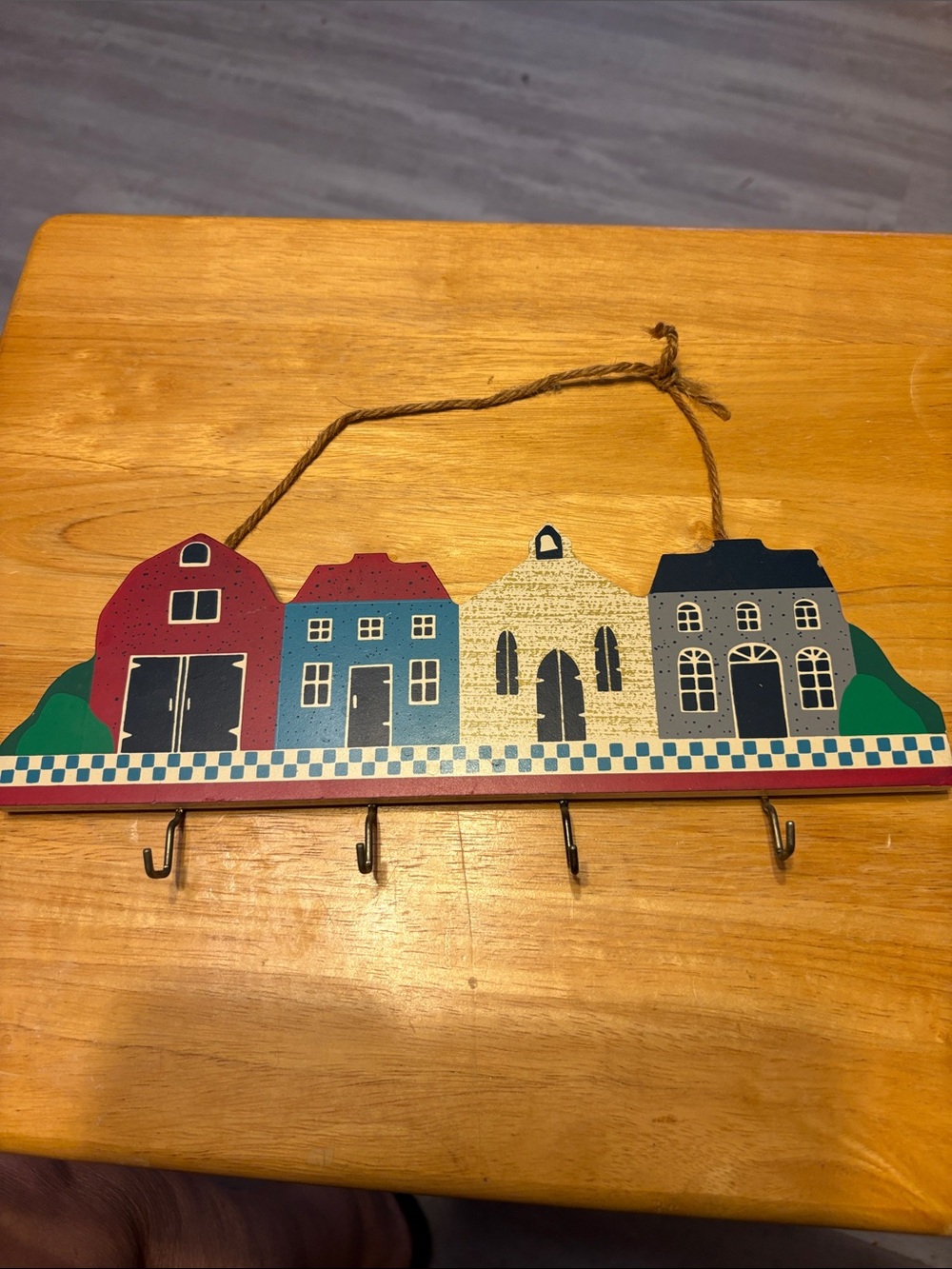Avon Painted Village Wall Hook in Red, Blue, Cream, Black
